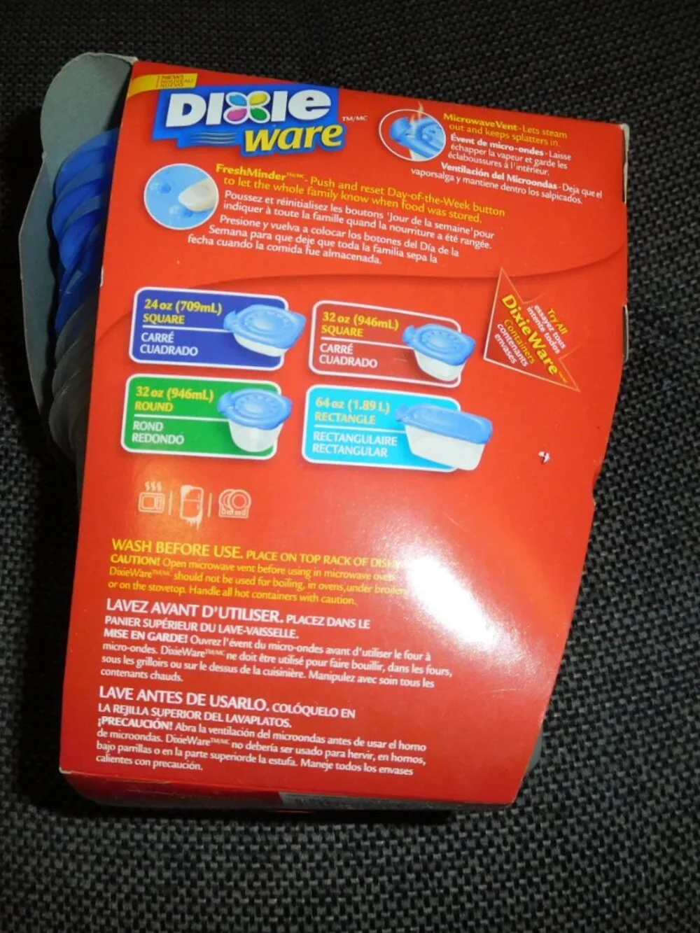 Dixie Ware 4 Count Pack Plastic Food Containers Microwave Vent 32 oz round NEW